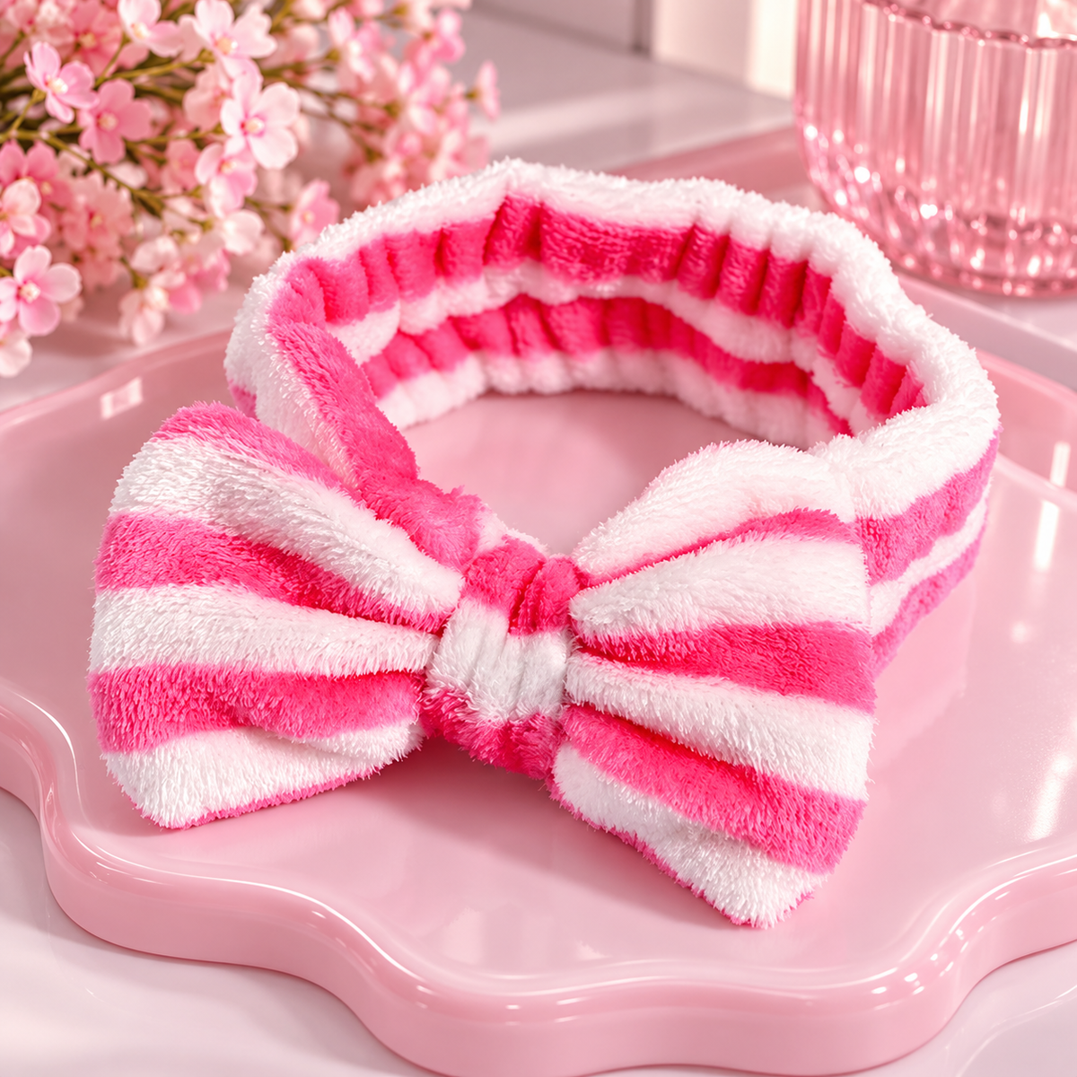Plush Skincare Bow Headband - Hot Pink